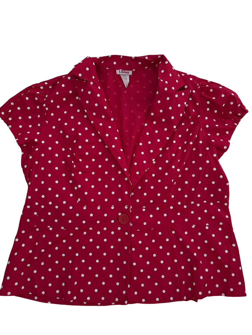 Libian USA Red Polka Dot Short Sleeve Button-Down Blouse